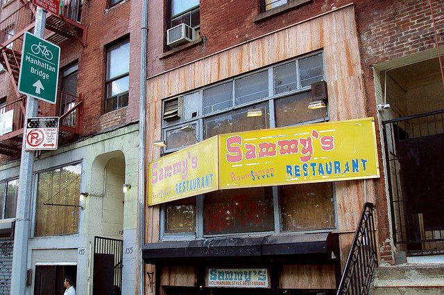 A 2009 photo of the signage of Sammy's Roumanian restaurant on Chrystie.